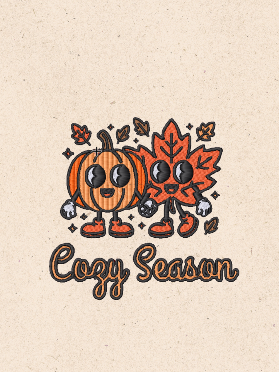 Pumpkin & Maple Leaf Cozy Season Embroidery – Fall Tan Sweatshirt